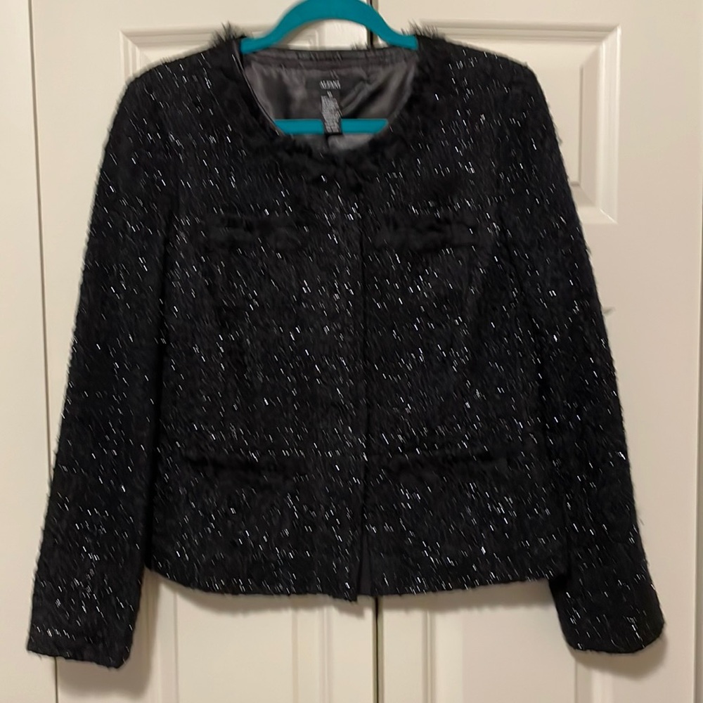 Classy Womens black blazer in size 10 with black embellishments